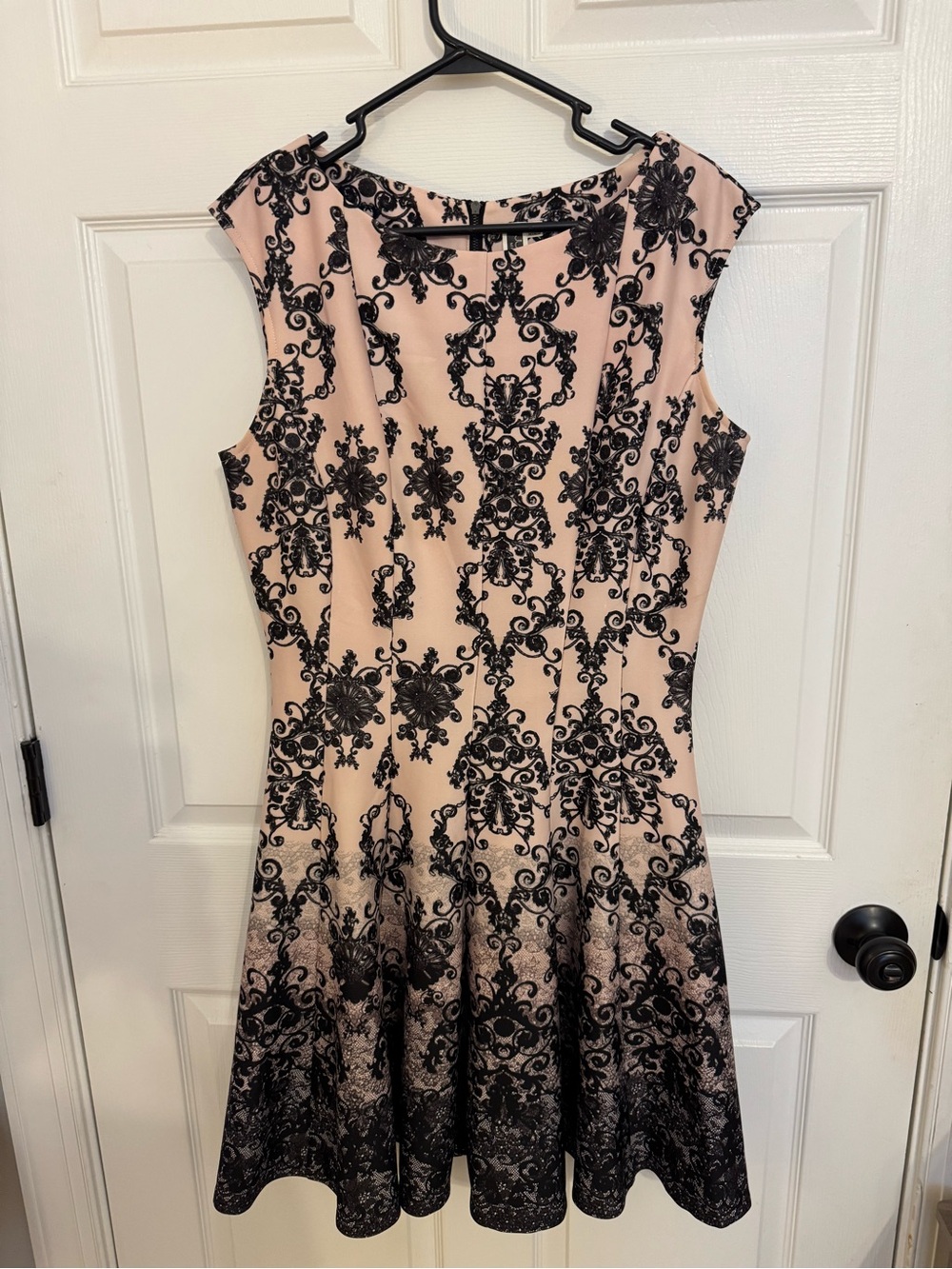 Julian Taylor Blush and Black Lace-Print Fit-and-Flare Dress